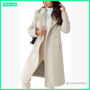 Women's Wool Blend Pea Coat Double Breasted Overcoat Long Sleeve